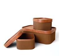 LA JOLIE MUSE Boîtes de Rangement avec Couvercles Set de 3 Conteneurs de Rangement Décoratifs, Organiser Boîte de Rangement Empilable & Plateau en Cuir Vegan, Marron Châtaigne