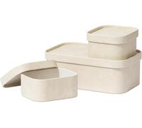 La Jolie Muse Boîtes de Rangement en Cuir Végétalien avec Couvercles, Lot de 3 Contenants Décoratifs Empilables, Beige