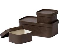 La Jolie Muse Boîtes de Rangement en Cuir Végétalien avec Couvercles, Lot de 3 Contenants Décoratifs Empilables, Noir