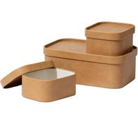 La Jolie Muse Boîtes de Rangement en Cuir Végétalien avec Couvercles, Lot de 3 Contenants Décoratifs Empilables, Camel