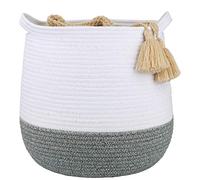 LA JOLIE MUSE Grand Panier de Rangement en Corde de Coton de 38cm avec Poignées, Organisation Polyvalente et Bac de Rangement, Naturel et Sans Danger pour Bébé et Enfants, 38H*44D CM, Blanc et Gris