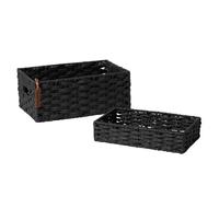 La Jolíe Muse Lot de 2 paniers de rangement tissés recyclables avec poignées en bois et papier ondulé rectangulaire avec housse en cuir PVC