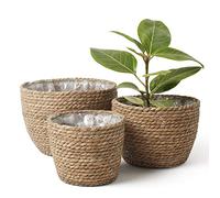 La Jolíe Muse Panier à Plantes d'herbe Cache Pot Fleur en Mer Seagrass pour Décor Intérieur et Extérieur Couvercle de Pots de Fleurs, Contenants de Plantes, Naturel, 26cm+22cm+16cm(3 Paquets)