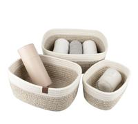 La Jolíe Muse Panier de Rangement de 13,5 cm en Coton Tissé, Ensemble de 3 Corbeilles Empilables à Usages Multiples, Blanc et Marron Clair