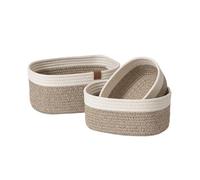 LA JOLIE MUSE - Paniers de rangement en corde tressée, petits paniers en coton tressé pour salle de bain et chambre d'enfant, ensemble de 3 paniers décoratifs, marron et blanc