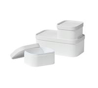 LA JOLIE MUSE Plateau décoratif et paniers de rangement en carton ondulé, lot de 3, Blanc coquille d'œuf. Boîtes en papier robustes, empilables, avec couvercles en cuir végétalien
