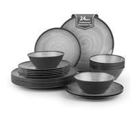 La Joventino Service de table 24 pièces en mélamine - Assiettes et bols de camping, assiettes plates, assiettes pour 8 personnes, service de table pour une utilisation familiale en extérieur