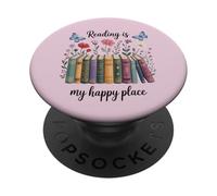 La Lecture Florale pour Les Amateurs de Livres est Mon Endroit Heureux PopSockets PopGrip Adhésif