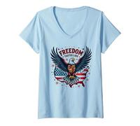 La liberté a Le goût d'un Barbecue T-Shirt avec Col en V, Femme, Bleu Céleste, L