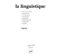 La linguistique 2022, vol. 58(1) Varia - Collectif - Puf - broché - Revue