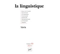 La linguistique 2024, vol. 60(1) Varia - Collectif - Puf - broché - Revue