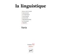 La linguistique 2026, VOL. 62(1) - Collectif - Puf - broché - Revue