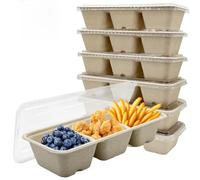 La Llareta 20 PCS Boîtes Bento Rectangulaires 3 Compartiments, 600ml Boîtes Repas Jetables avec Couvercles, Résistantes à l’Huile & à l’Eau, Biodégradables pour Plats à Emporter & Pique-niques
