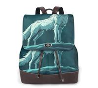 La lune est blanche et il y a un sac à dos solitaire loup pour femme, sac à dos décontracté, sac à dos en cuir imprimé pour femme pour le travail