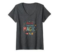La Magie de l'enseignant préscolaire : Inspiration étincelante en Classe T-Shirt avec Col en V, Femme, Chiné Foncé, S