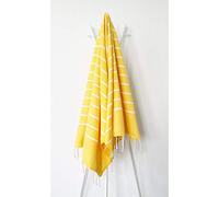 LA MAISON D'AMELIE Fouta 100 cm x 200 cm Ibiza Jaune Rayures Blanches - 100% Coton - Finition Franges