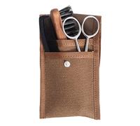 La Maison du Barbier - Set Entretien Barbe et Moustache - Ciseaux + Brosse + Peigne + Étui en Tissu - Fabrication Française