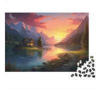 La Maison du lac Puzzle 1000 Pièces Educa Jouet en Bois Cadeau Unique De l'art De La Décoration Coucher de Soleil Snowy Mountain Jeu Éducatif Adultes Et Enfants À Partir De 14 Ans 1000pcs (75x50cm)
