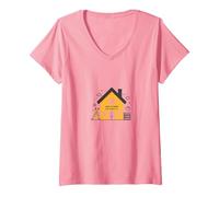 La Maison est l'endroit où se Trouve l'école L'éducation des mères à la Maison T-Shirt avec Col en V, Femme, Rose, XL
