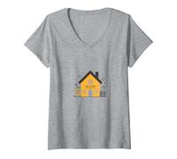 La Maison est l'endroit où se Trouve l'école L'éducation des mères à la Maison T-Shirt avec Col en V, Femme, Gris Chiné, M