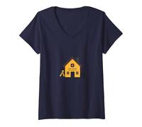 La Maison est l'endroit où se Trouve l'école L'éducation des mères à la Maison T-Shirt avec Col en V, Femme, Bleu Marine, L