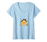 La Maison est l'endroit où se Trouve l'école L'éducation des mères à la Maison T-Shirt avec Col en V, Femme, Bleu Céleste, L