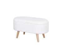 La Maison Grand tabouret ottoman en bouclette avec couvercle amovible et pieds en bois (blanc, grand banc)