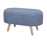 La Maison Grand tabouret ottoman en bouclette avec couvercle amovible et pieds en bois (bleu, grand banc)