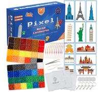 La Manuli Kit Perles à Repasser Mini 2,6mm - 24 000 Pièces Fusible Perles Bricolage avec Plaques, Accessoires et Motifs Symboles du Monde - Cadeau DIY pour Enfants, Anniversaire, Noël