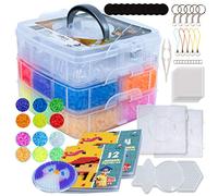 La Manuli Perles à Repasser Set 10 000 Pièces 5mm Fusible Perles Bricolage Enfant, 12 Couleurs - Neon et Phosphorescentes, 5 Plaques, 16 Modèles, avec Accessoires pour Fabrication de Bijoux, DIY