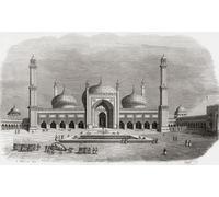 La Masjid-i Jehan Numa communément connue sous le nom de Jama Masjid de Delhi, l'une des plus grandes mosquées d'Inde vues ici au XIXe siècle. De Monuments de tous les Peuples publié 1843. Poster
