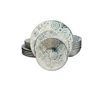 La Mediterránea Service de table complet 18 pièces pour 6 personnes - 6 assiettes plates 26 cm, 6 assiettes à dessert et 6 bols - Ensemble en grès (gris)