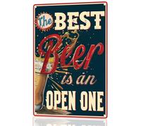 « La meilleure bière est celle qui est ouverte » - Panneau humoristique pour bar ou garage/salle de jeux | Décoration murale vintage en métal résistant pour bar, sous-sol, garage ou salle de jeux - 2