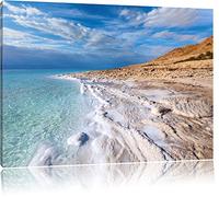 La mer Morte par jour Photo sur toile |taille: 100x70 cm| Peinture murale | Art Print | prêt couvert