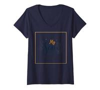 La mère du marié, Mon Fils, sa fiancée, ma Joie, Mariage Floral T-Shirt avec Col en V, Femme, Bleu Marine, L
