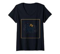 La mère du marié, Mon Fils, sa fiancée, ma Joie, Mariage Floral T-Shirt avec Col en V, Femme, Noir, M