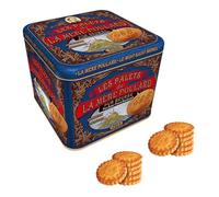 La Mère Poulard® | Biscuits pur beurre salé | Boîte de biscuits au beurre français | Sablés au Beurre - 500 Gr | Boîte Cadeau Décorations Bleues avec Biscuits