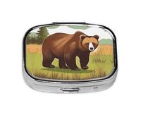 La mini boîte à médicaments carrée est adaptée pour mettre dans les poches ou les portefeuilles. Elle est facile à ouvrir et pratique. Ours marron marchant