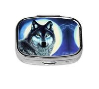 La mini boîte à médicaments carrée est adaptée pour mettre dans les poches ou les portefeuilles. Elle est facile à ouvrir et pratique. Loup sous la lune