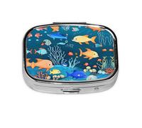 La mini boîte à médicaments carrée est adaptée pour mettre dans les poches ou les portefeuilles. Elle est facile à ouvrir et pratique. Monde sous-marin bleu des poissons