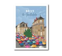La Mixerie Affiche Brive-la-Gaillarde - Parapluies 30x40cm - Corrèze - décoration murale ville