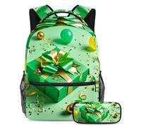 La mode rencontre la fonction, ensemble de 2 sacs d'école pour enfants avec sac à dos et trousse à crayons, sac de voyage de grande capacité pour garçons, filles et adolescents, motif cadeau vert,