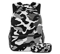 La mode rencontre la fonction, ensemble de 2 sacs d'école pour enfants avec sac à dos et trousse à crayons, sac de voyage de grande capacité pour garçons, filles et adolescents, motif camouflage noir
