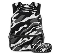 La mode rencontre la fonction, ensemble de 2 sacs d'école pour enfants avec sac à dos et trousse à crayons, sac de voyage de grande capacité pour garçons, filles et adolescents, motif camouflage noir