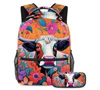La mode rencontre la fonction, ensemble de 2 sacs d'école pour enfants avec sac à dos et trousse à crayons, sac de voyage de grande capacité pour garçons, filles et adolescents, motif lion à dessin