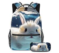 La mode rencontre la fonction, ensemble de 2 sacs d'école pour enfants avec sac à dos et trousse à crayons, sac de voyage de grande capacité pour garçons, filles et adolescents, joli lapin nage sous