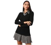 La Modeuse-Robes-Robe en maille côtelée avec effet trompe-l'œil.Dotée d'un empiècement col et bas plissé tartan façon robe M/L
