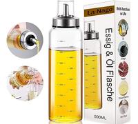 La Nago Distributeur d'huile d'olive 500 ml - Bouteille en verre - Goulot large - Facile à remplir et à nettoyer - Anti-fuite - Bec en acier inoxydable pour la cuisine - Sans plomb