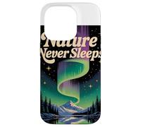 La Nature NE Dorme Jamais Northern Lights & Berg Motif Retro Coque pour iPhone 14 Pro