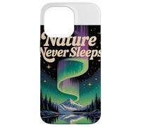La Nature NE Dorme Jamais Northern Lights & Berg Motif Retro Coque pour iPhone 14 Pro Max